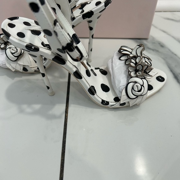 Sophia Webster Black and White Heels with Floral Accents